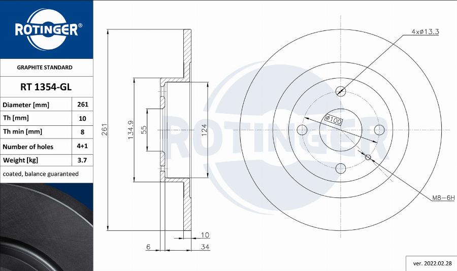 Rotinger RT 1354-GL - Гальмівний диск avtolavka.club