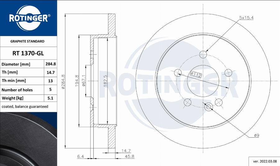 Rotinger RT 1370-GL - Гальмівний диск avtolavka.club