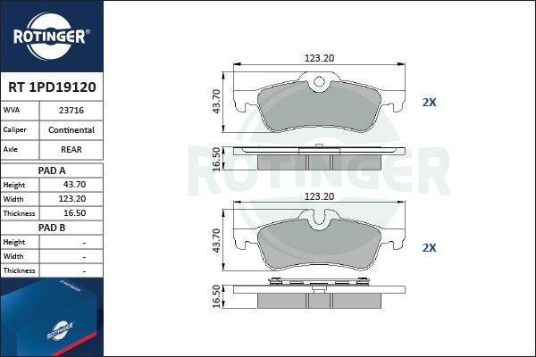 Rotinger RT 1PD19120 - Гальмівні колодки, дискові гальма avtolavka.club