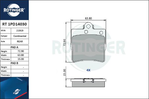 Rotinger RT 1PD14030 - Гальмівні колодки, дискові гальма avtolavka.club