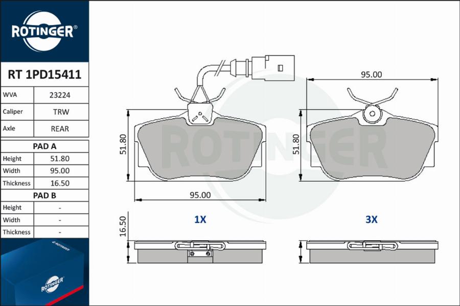 Rotinger RT 1PD15411 - Гальмівні колодки, дискові гальма avtolavka.club