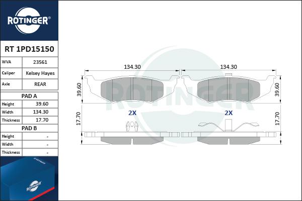 Rotinger RT 1PD15150 - Гальмівні колодки, дискові гальма avtolavka.club