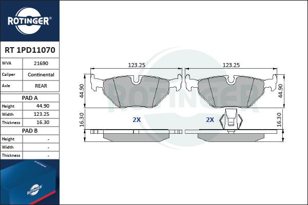 Rotinger RT 1PD11070 - Гальмівні колодки, дискові гальма avtolavka.club