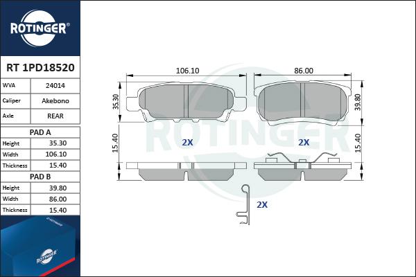 Rotinger RT 1PD18520 - Гальмівні колодки, дискові гальма avtolavka.club