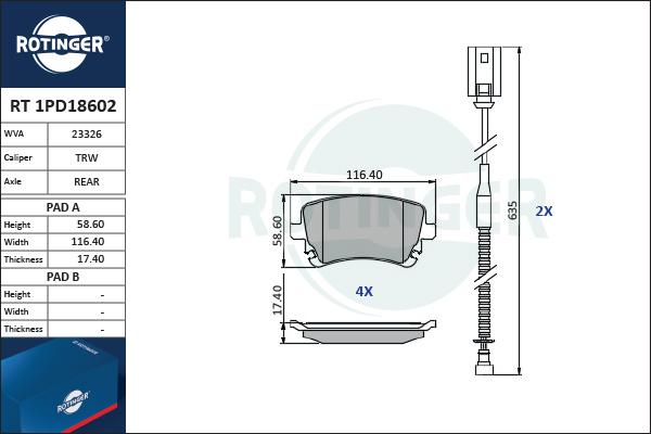 Rotinger RT 1PD18602 - Гальмівні колодки, дискові гальма avtolavka.club