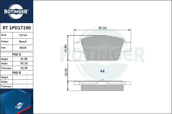 Rotinger RT 1PD17190 - Гальмівні колодки, дискові гальма avtolavka.club