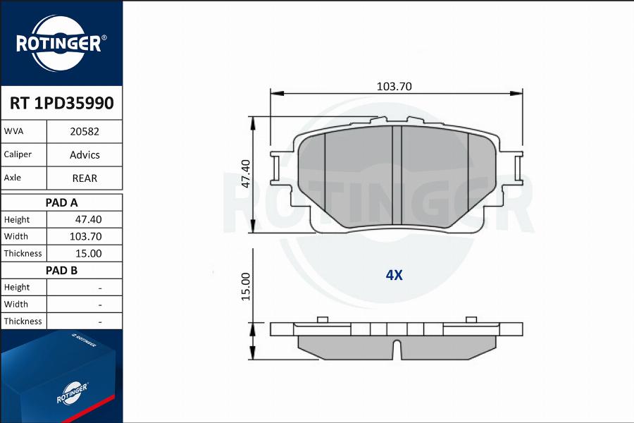 Rotinger RT 1PD35990 - Гальмівні колодки, дискові гальма avtolavka.club