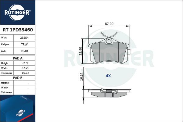 Rotinger RT 1PD33460 - Гальмівні колодки, дискові гальма avtolavka.club