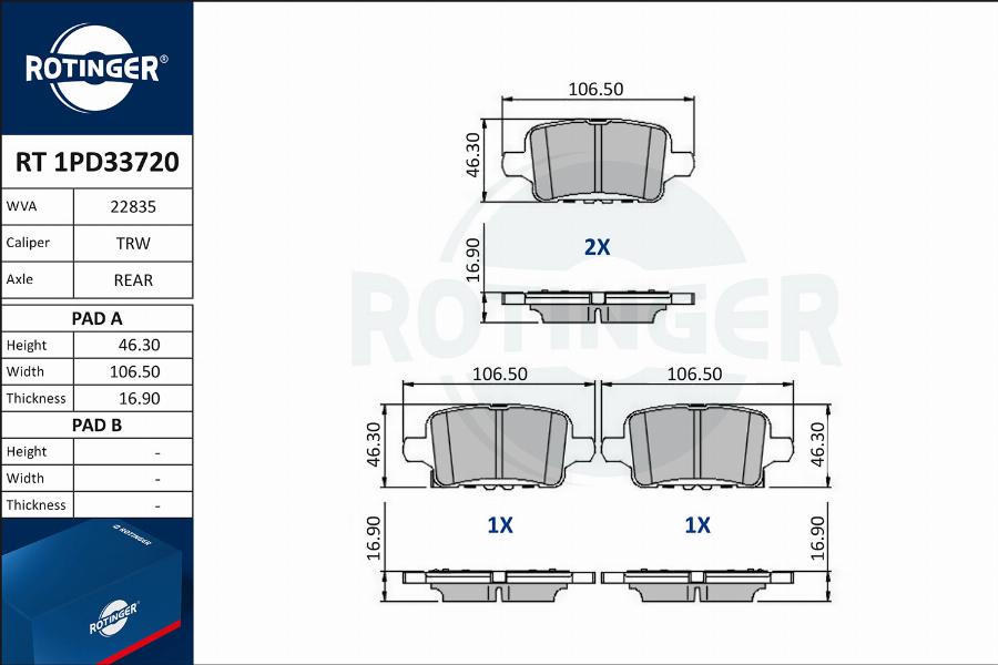 Rotinger RT 1PD33720 - Гальмівні колодки, дискові гальма avtolavka.club