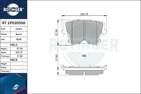 Rotinger RT 1PD20350 - Гальмівні колодки, дискові гальма avtolavka.club