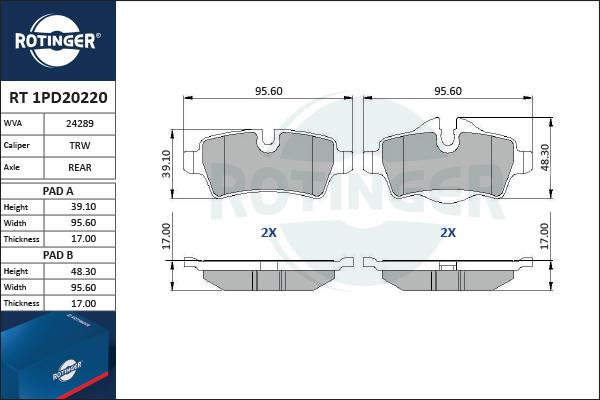 Rotinger RT 1PD20220 - Гальмівні колодки, дискові гальма avtolavka.club