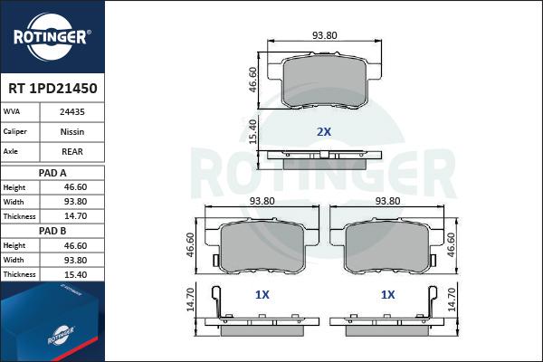 Rotinger RT 1PD21450 - Гальмівні колодки, дискові гальма avtolavka.club