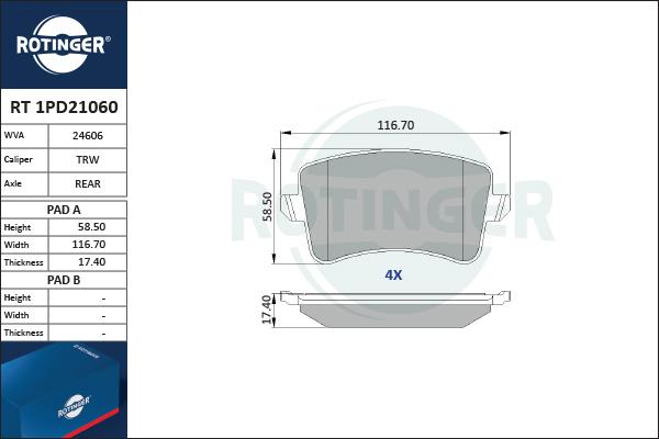 Rotinger RT 1PD21060 - Гальмівні колодки, дискові гальма avtolavka.club