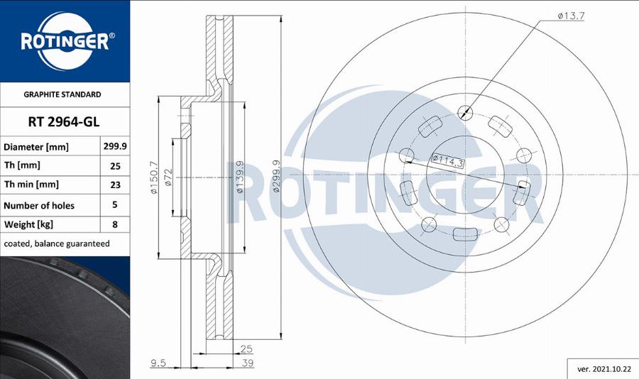 Rotinger RT 2964-GL - Гальмівний диск avtolavka.club