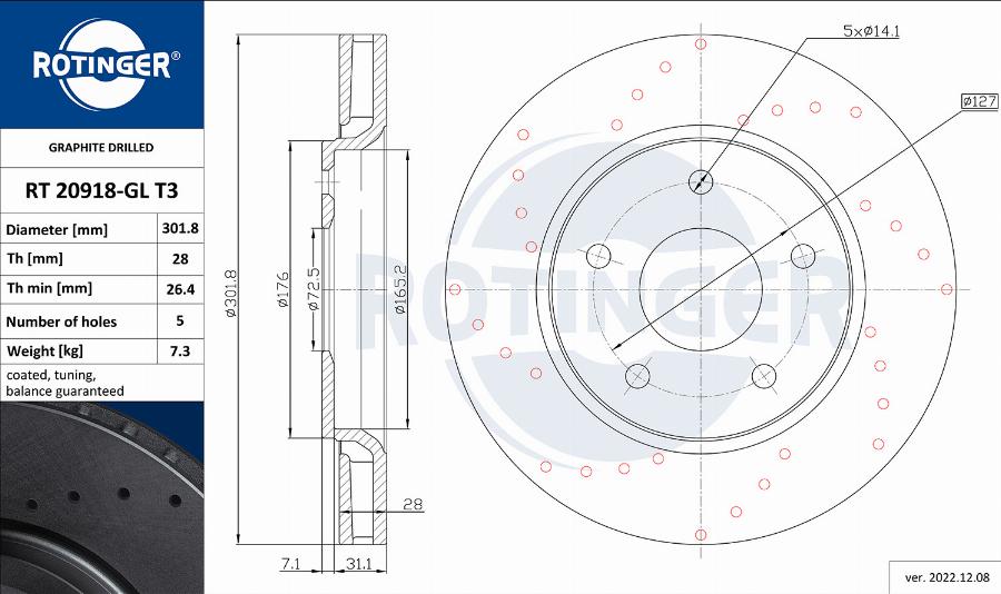 Rotinger RT 20918-GL T3 - Гальмівний диск avtolavka.club