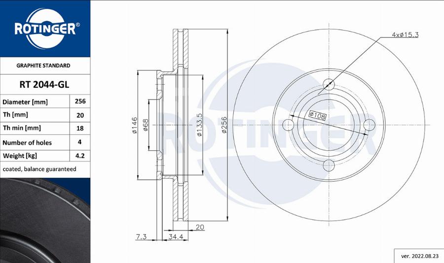 Rotinger RT 2044-GL - Гальмівний диск avtolavka.club