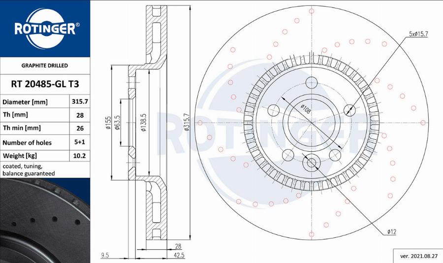 Rotinger RT 20485-GL T3 - Гальмівний диск avtolavka.club