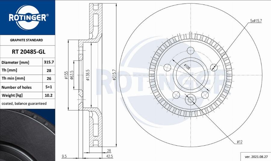 Rotinger RT 20485-GL - Гальмівний диск avtolavka.club