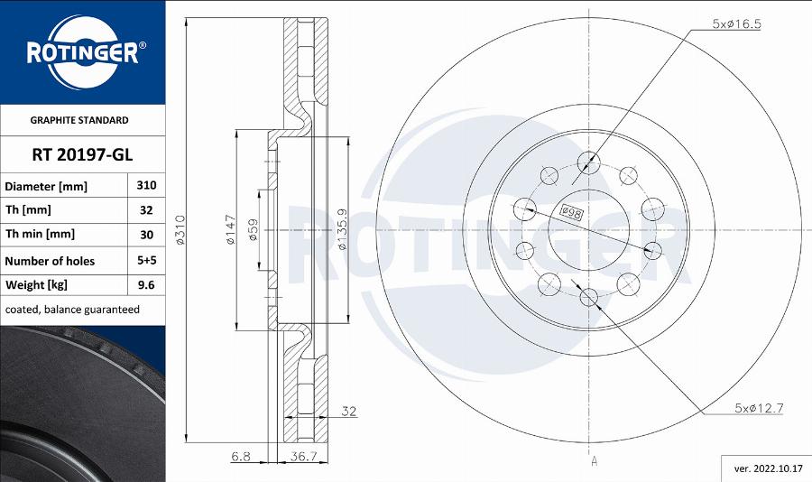 Rotinger RT 20197-GL - Гальмівний диск avtolavka.club