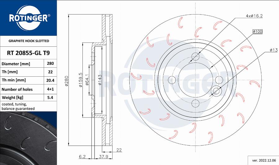 Rotinger RT 20855-GL T9 - Гальмівний диск avtolavka.club