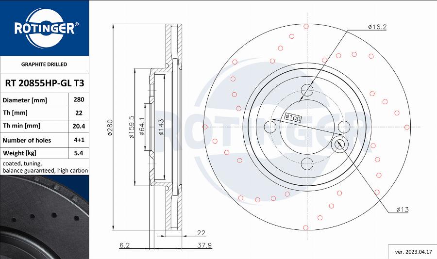 Rotinger RT 20855HP-GL T3 - Гальмівний диск avtolavka.club