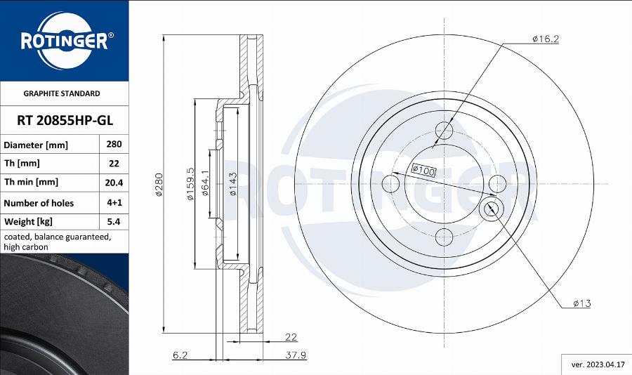 Rotinger RT 20855HP-GL - Гальмівний диск avtolavka.club