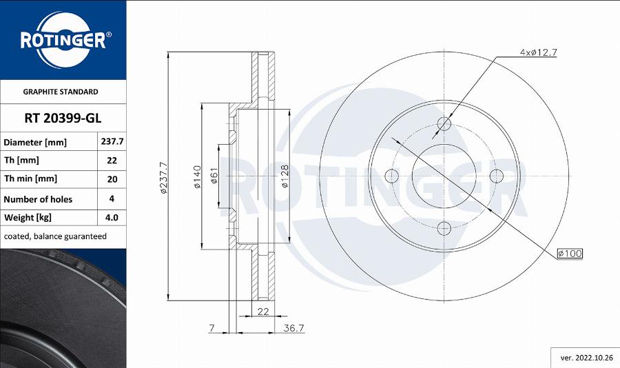 Rotinger RT 20399-GL - Гальмівний диск avtolavka.club