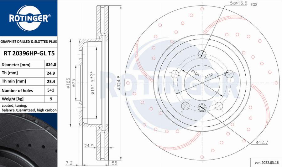 Rotinger RT 20396HP-GL T5 - Гальмівний диск avtolavka.club