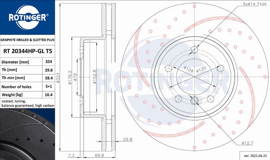 Rotinger RT 20344HP-GL T5 - Гальмівний диск avtolavka.club