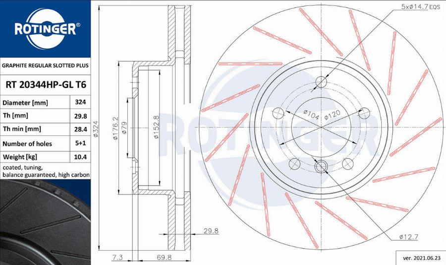 Rotinger RT 20344HP-GL T6 - Гальмівний диск avtolavka.club