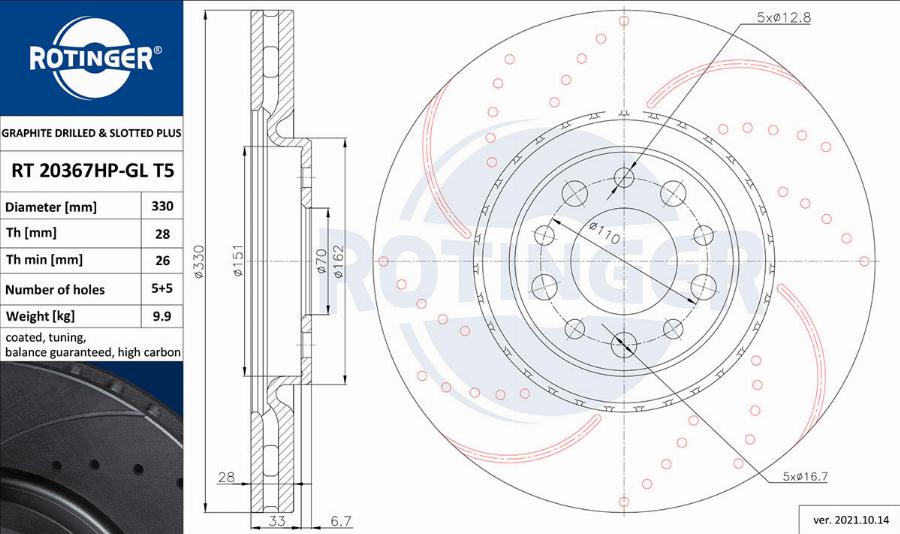 Rotinger RT 20367HP-GL T5 - Гальмівний диск avtolavka.club