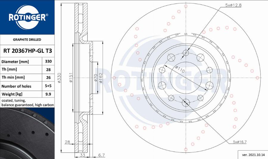 Rotinger RT 20367HP-GL T3 - Гальмівний диск avtolavka.club