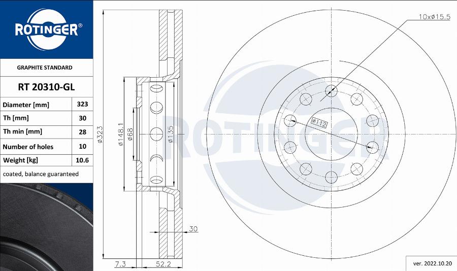 Rotinger RT 20310-GL - Гальмівний диск avtolavka.club