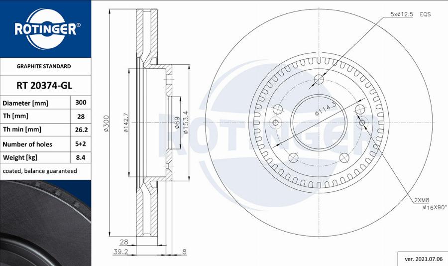 Rotinger RT 20374-GL - Гальмівний диск avtolavka.club