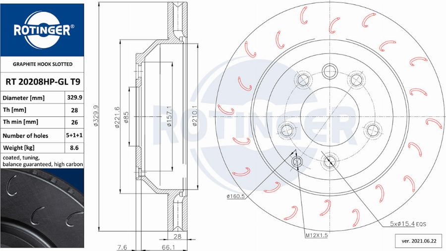 Rotinger RT 20208HP-GL T9 - Гальмівний диск avtolavka.club