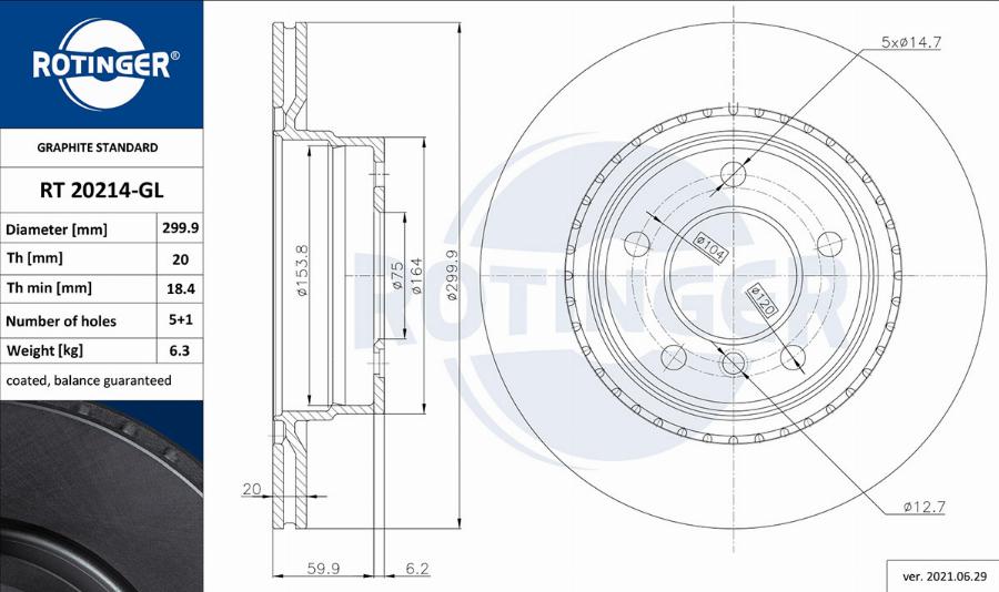 Rotinger RT 20214-GL - Гальмівний диск avtolavka.club