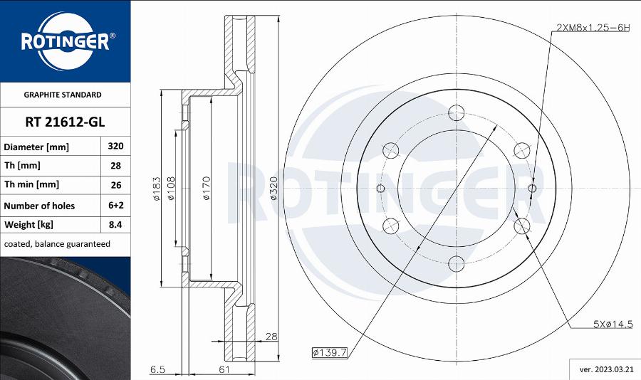 Rotinger RT 21612-GL - Гальмівний диск avtolavka.club