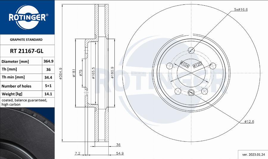 Rotinger RT 21167-GL - Гальмівний диск avtolavka.club