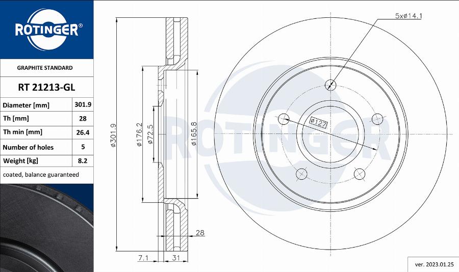 Rotinger RT 21213-GL - Гальмівний диск avtolavka.club