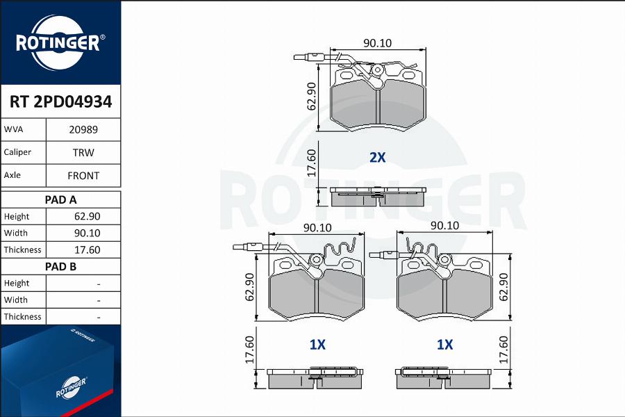 Rotinger RT 2PD04934 - Гальмівні колодки, дискові гальма avtolavka.club