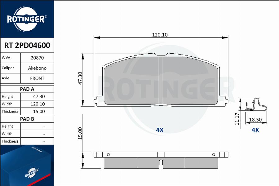 Rotinger RT 2PD04600 - Гальмівні колодки, дискові гальма avtolavka.club