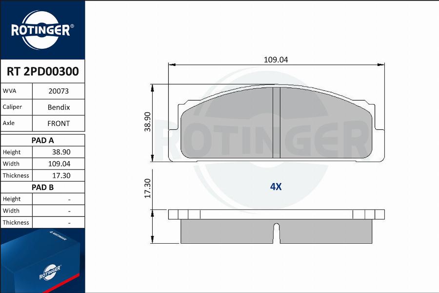 Rotinger RT 2PD00300 - Гальмівні колодки, дискові гальма avtolavka.club