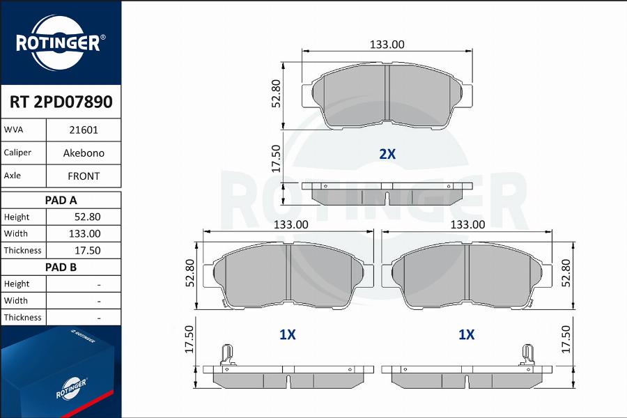 Rotinger RT 2PD07890 - Гальмівні колодки, дискові гальма avtolavka.club