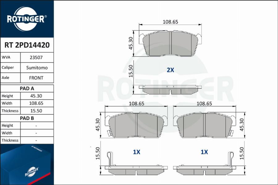 Rotinger RT 2PD14420 - Гальмівні колодки, дискові гальма avtolavka.club