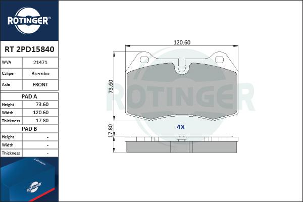 Rotinger RT 2PD15840 - Гальмівні колодки, дискові гальма avtolavka.club