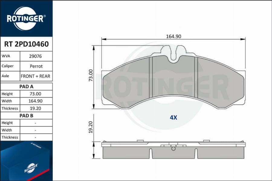 Rotinger RT 2PD10460 - Гальмівні колодки, дискові гальма avtolavka.club