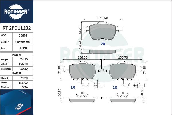 Rotinger RT 2PD11232 - Гальмівні колодки, дискові гальма avtolavka.club