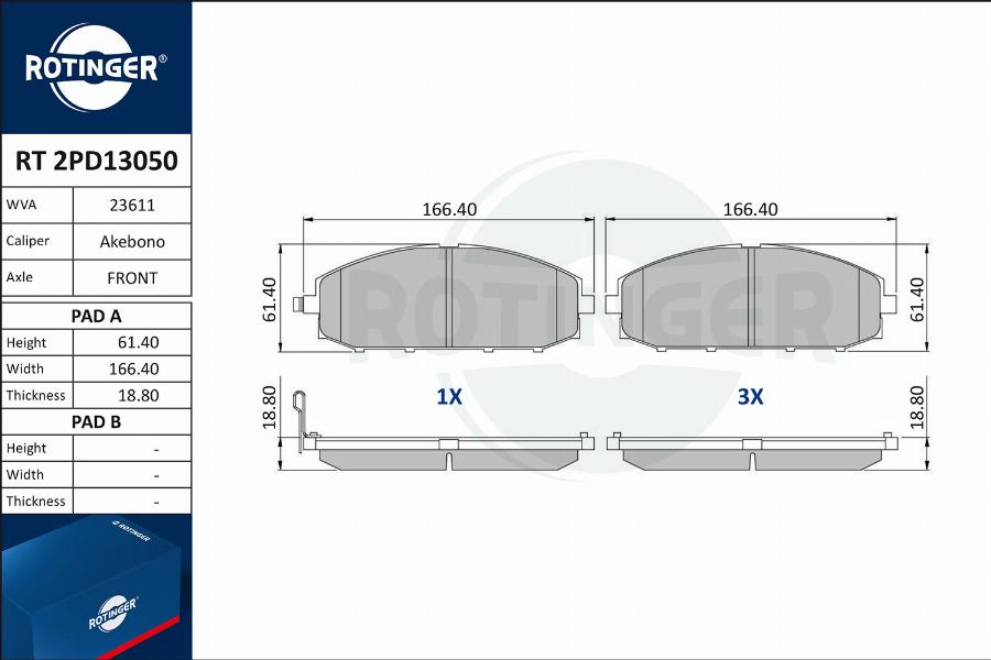 Rotinger RT 2PD13050 - Гальмівні колодки, дискові гальма avtolavka.club