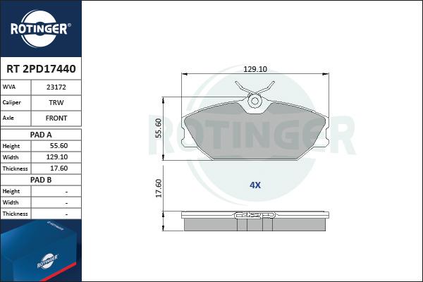 Rotinger RT 2PD17440 - Гальмівні колодки, дискові гальма avtolavka.club