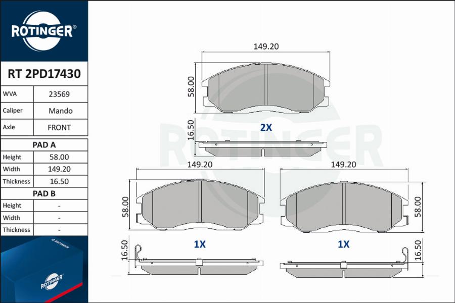 Rotinger RT 2PD17430 - Гальмівні колодки, дискові гальма avtolavka.club